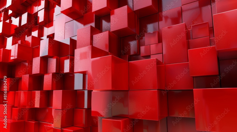 Rendering in 3D, with cubes in red as background Rendering in 3D, with cubes in red as background