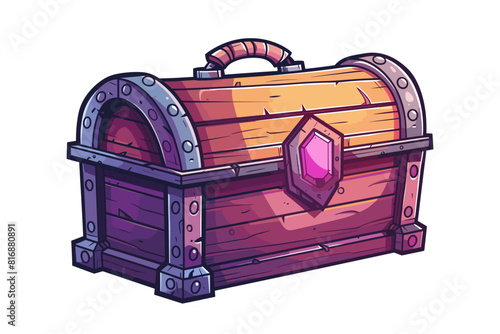 Colorful wooden treasure chest with a jewel and metal details.