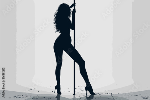 Silhouette of a woman holding a pole in high heels.