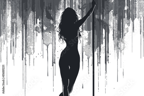 Silhouette of a woman dancing on a pole with an artistic background in high heels.