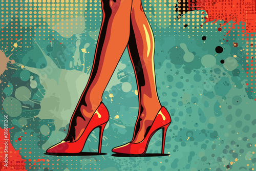 Pop art style illustration of a woman's legs in red high heels.