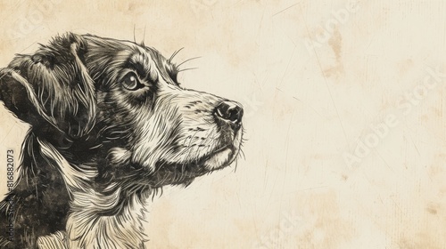 Canine Biography: Loyal Dog Profile - Side View Illustration with Blank Space for Text, Minimalistic Banner