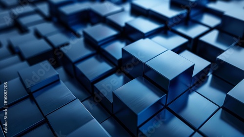 Geometric abstract 3D render  blue cube shape