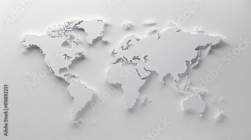 paper cut style world map  white background