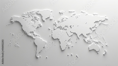 paper cut style world map, white background