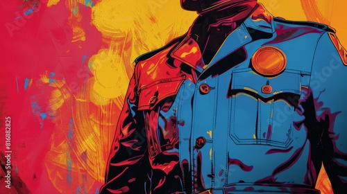A close-up of a detective's silhouette, with colorful Pop art patterns inside.