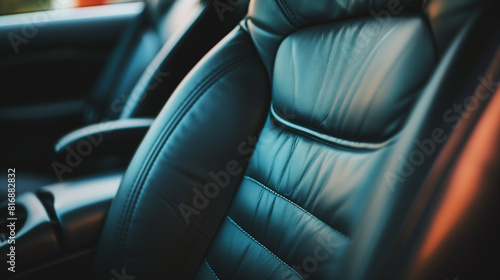 Black leather of car seat interior generative AI © Tomandora