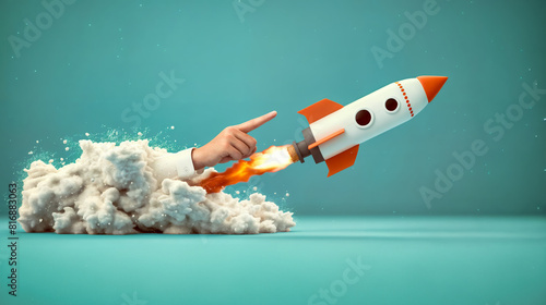 startup concept with starting rocket, graphic illustration