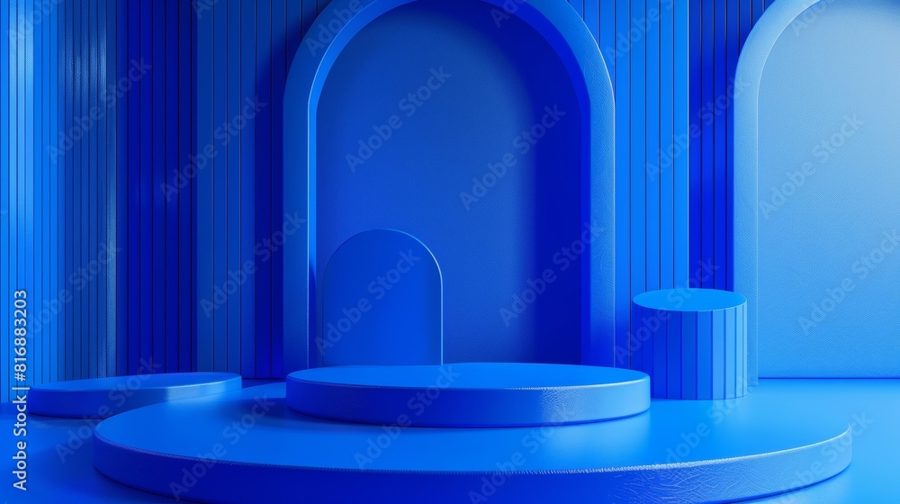 A blue geometric design with abstract 3D render and minimalist composition A blue geometric design with abstract 3D render and minimalist composition