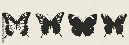  Butterflies with vintage stipple effect, y2k coquette collage design.  Monochrome photocopy retro design elements. Vector illustration for grunge gothic surreal poster.  © Oksana Kalashnykova