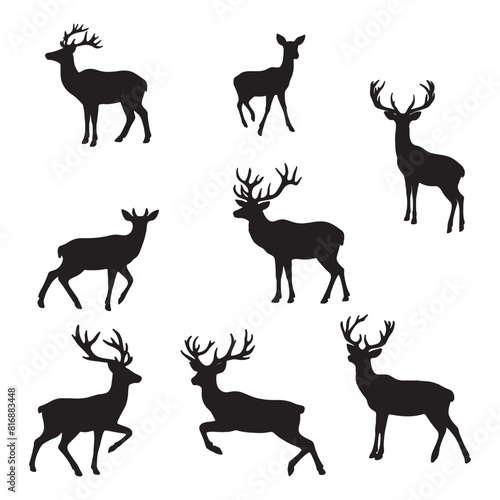 set of deer silhouettes on white
