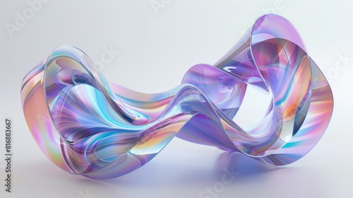 A 3D render of an abstract iridescent shape with curved lines