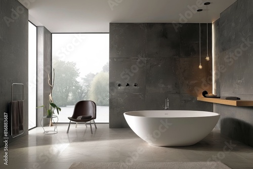 Spacious and elegant bathroom design with minimalist aesthetic and nature view