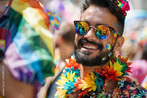 The portrait of the gay man stood tall, his smiling demeanor a testament to the resilience and strength found in embracing one's identity and celebrating pride with pride