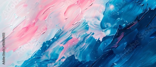 Colorful abstract painting with blue and pink hues