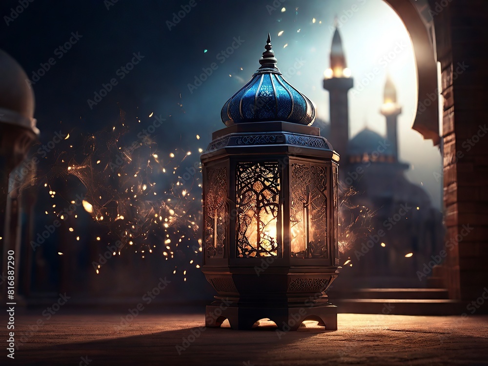 Free Photo Eid mubarak Muslim mosque stand starry night and islamic lamp Free Photo Eid mubarak Muslim mosque stand starry night and islamic lamp