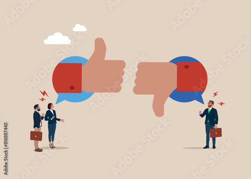 Conflict and argument between colleagues, controversy or difference opinion. Service quality assessment.  Flat vector illustration.