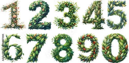 numbers frame made of leaves isolated