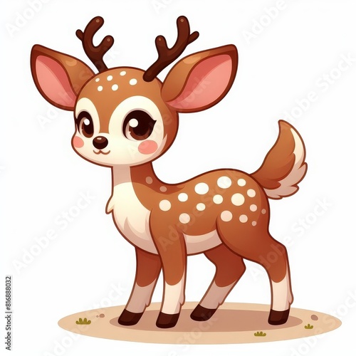 A cute cartoon deer with antlers and a white face