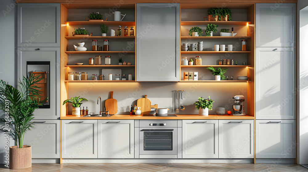 Modern Kitchen Cabinet in 3D Flat Cartoon Style for Home Organization and Storage on White Background Ideal for Kitchen and Lifestyle Concepts Modern Kitchen Cabinet in 3D Flat Cartoon Style for Home Organization and Storage on White Background Ideal for Kitchen and Lifestyle Concepts