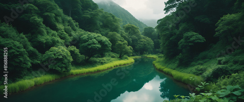 川 風景 自然 山 背景画像 Generative AI