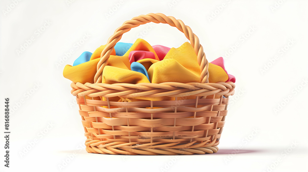 3D Flat Cartoon Style: Modern Laundry Basket Isolated on White Background, Home Organization Functionality and Style for Bathroom, Home, Lifestyle Content 3D Flat Cartoon Style: Modern Laundry Basket Isolated on White Background, Home Organization Functionality and Style for Bathroom, Home, Lifestyle Content