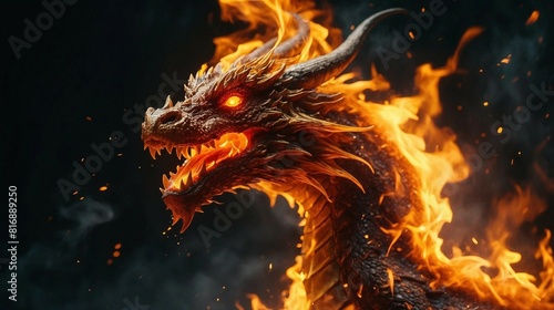 Fierce Flaming Dragon Breathing Fire in a Dark Fantasy Setting - 1