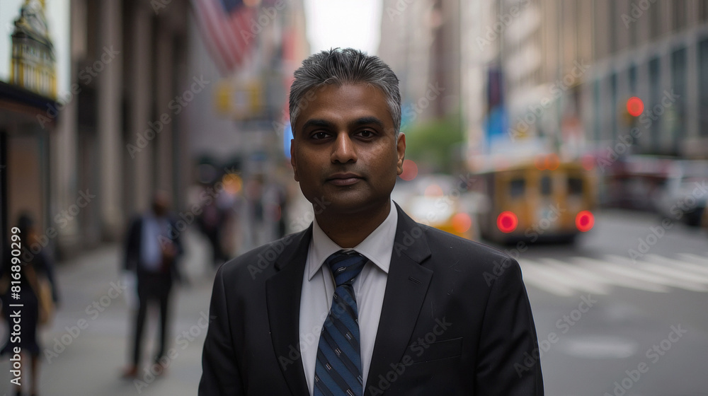 indian businessman standing on city street