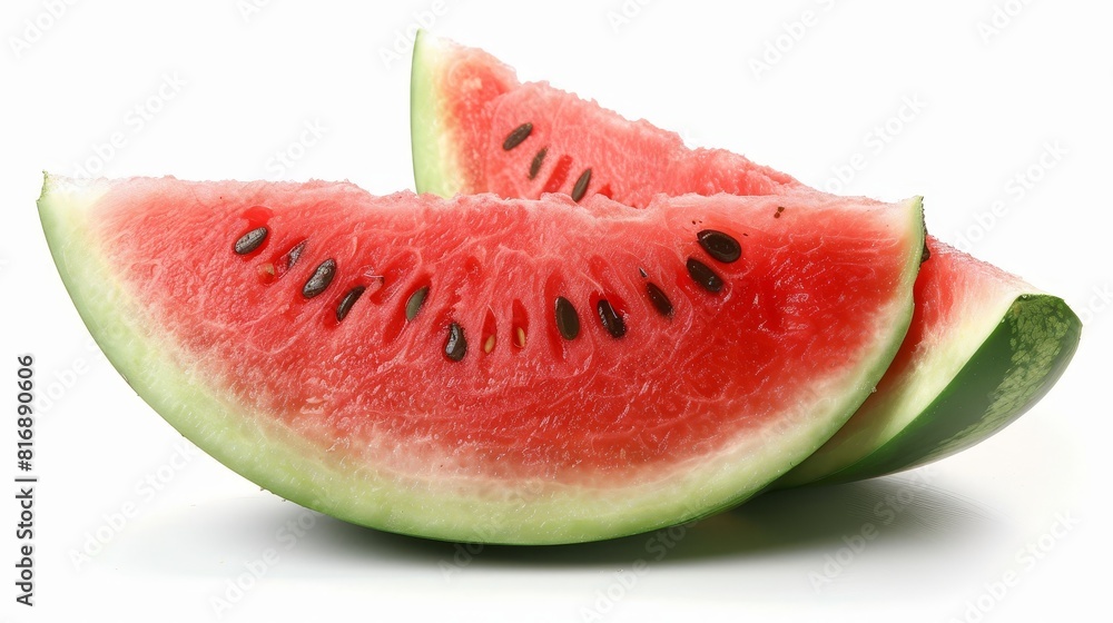 A slice of watermelon with a black seed in the middle A slice of watermelon with a black seed in the middle