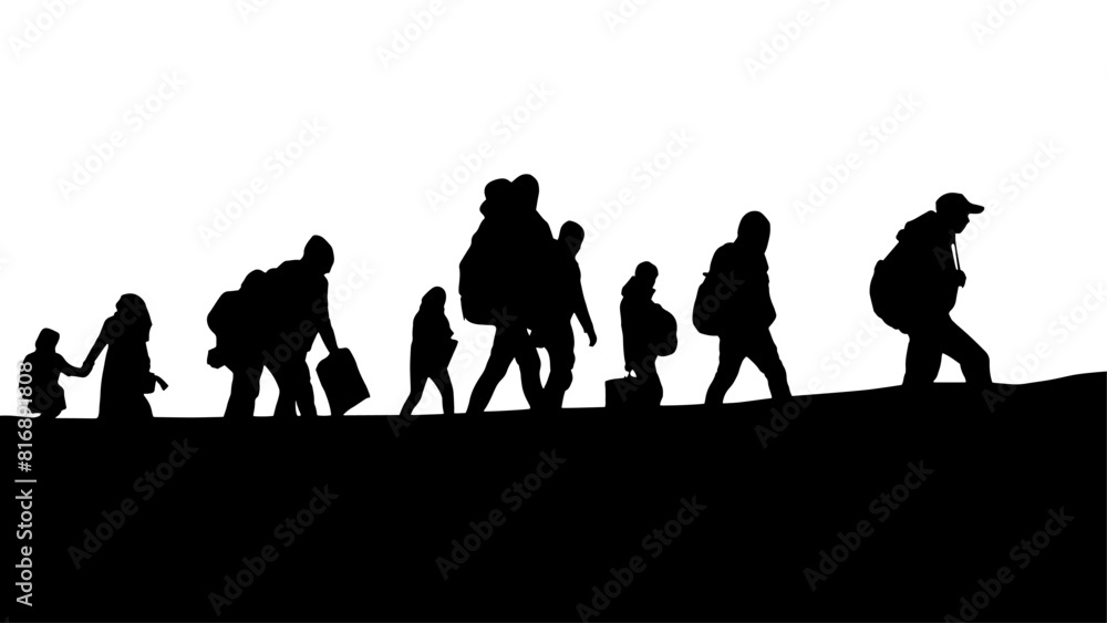 Vector Illustration of Refugees Walking on White Background Vector Illustration of Refugees Walking on White Background