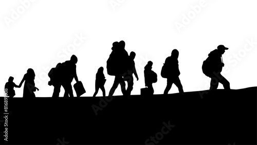 Vector Illustration of Refugees Walking on White Background