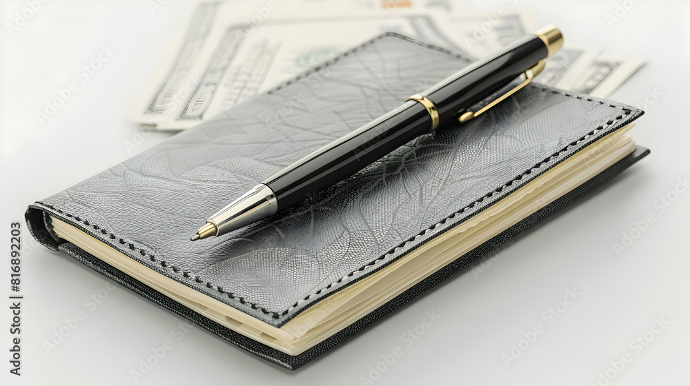 Photo realistic checkbook isolated on white background for finance banking or personal finance themed content concept of financial transactions, banking, and money management Photo realistic checkbook isolated on white background for finance banking or personal finance themed content concept of financial transactions, banking, and money management