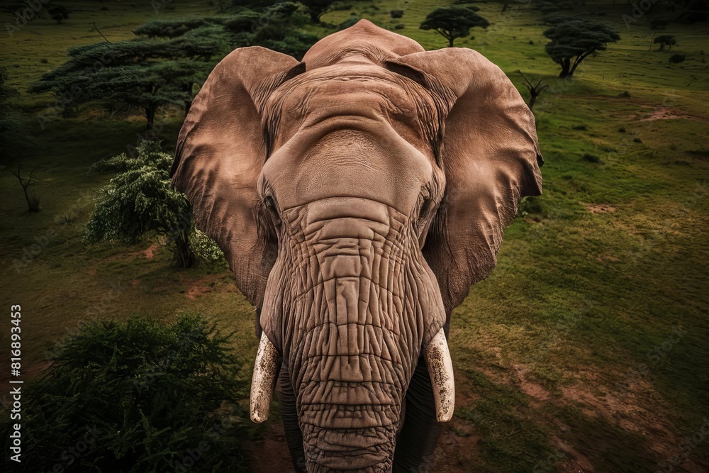 Fototapeta premium Majestic African Elephant Roaming Freely in Natural Habitat