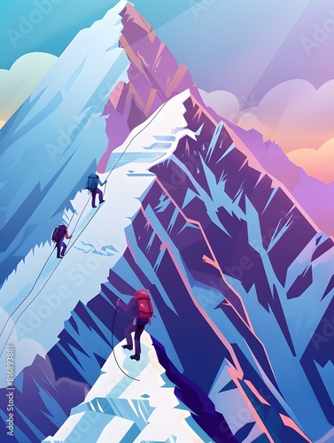 Mountaineers ascending a stylized mountain