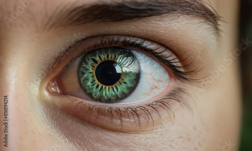Close-Up of a Human Eye with Detailed Green Iris and Reflective Pupil