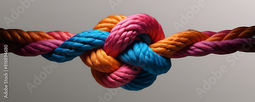  Team rope diverse strength connect partnership together teamwork unity communicate support. Strong diverse network rope team concept integrate braid colour background cooperation empower power.