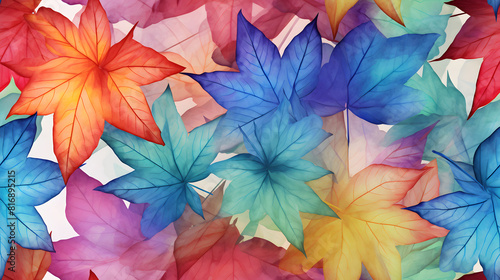 Watercolor colorful acer leaves pattern abstract graphic poster background © yonshan