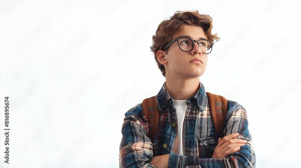 Focused student isolated on white background representing education concentration and learning. Ideal for educational school or academic themes. Focused student isolated on white background representing education concentration and learning. Ideal for educational school or academic themes.