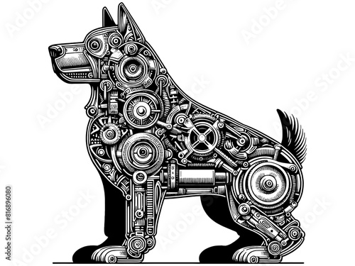 Mechanical robot dog. Sketch board imitation. Vector, generative ai.