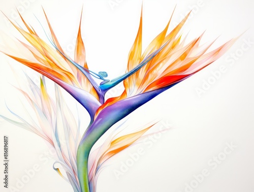 The image is a watercolor painting of a bird of paradise flower