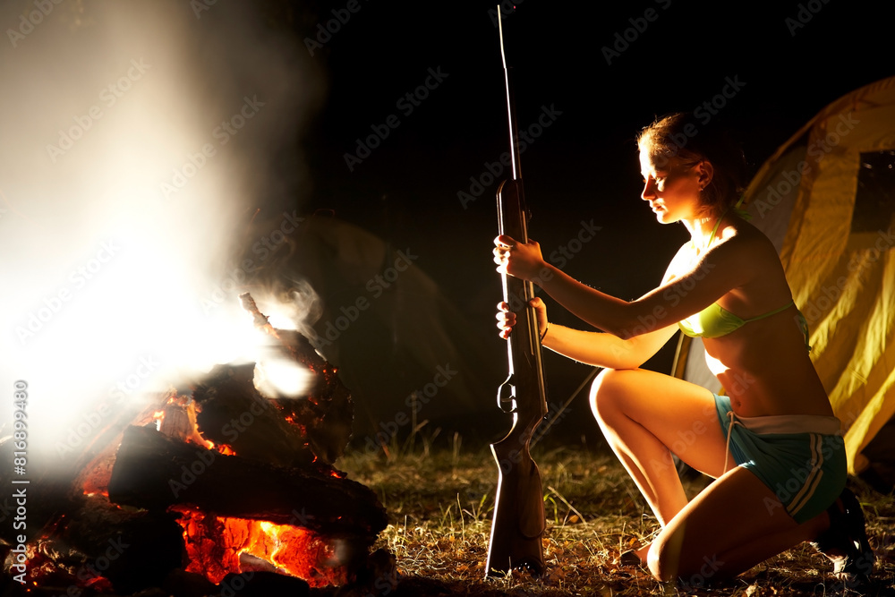 by the fire outdoors