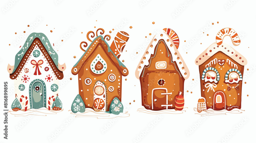 Gingerbread houses Four. Cute hand drawn honeycakes
