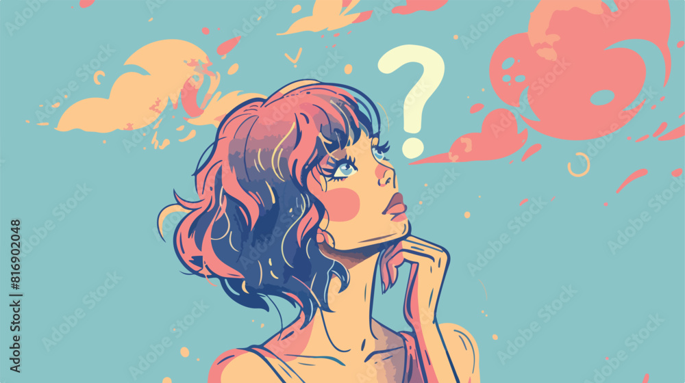 Girl Thinking with question mark style vector