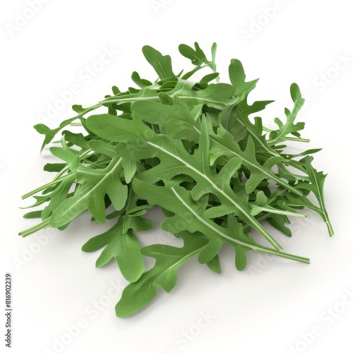 Arugula leaves forming a pile on white background