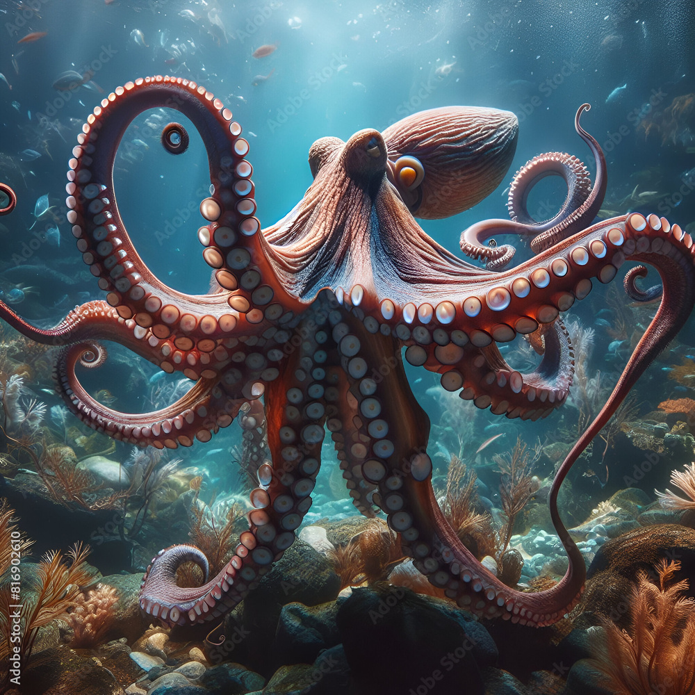 The lifelike depiction of an octopus The lifelike depiction of an octopus