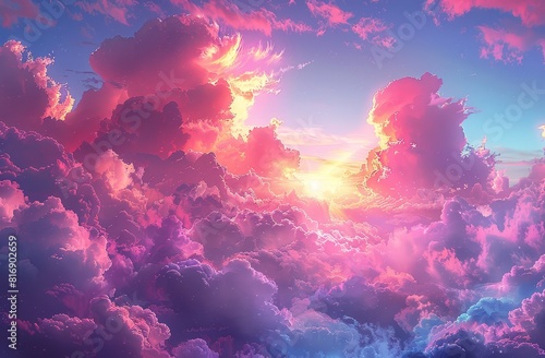 Colorful clouds in the sky  in the anime style  digital art