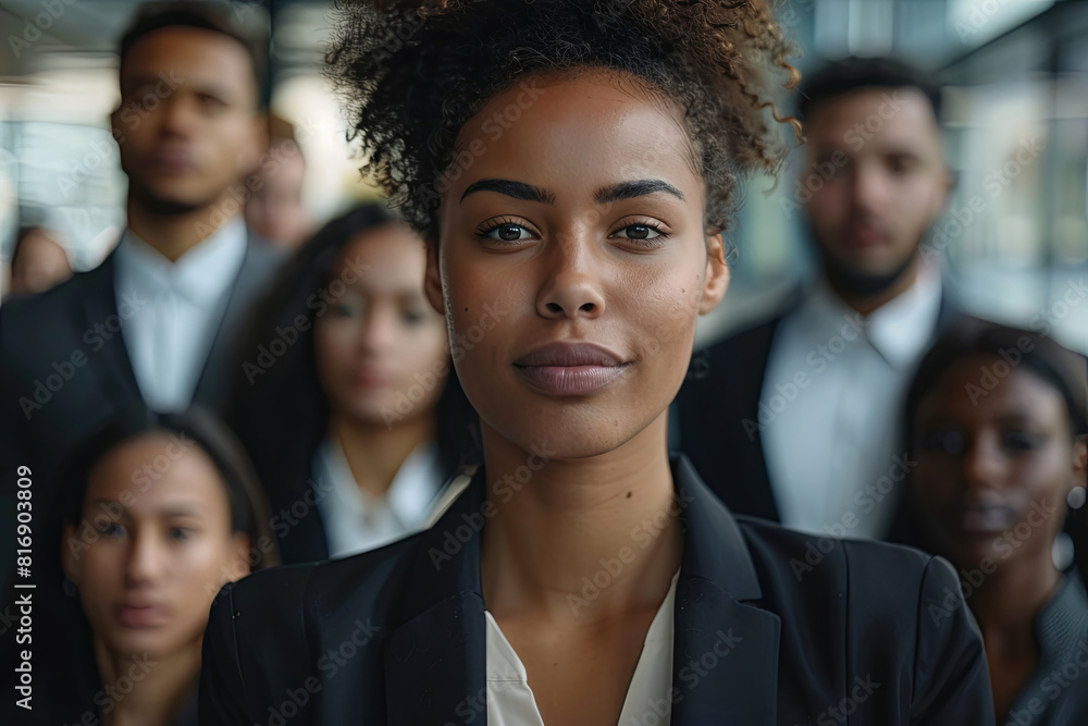Confident business team with an empowered female leader, projecting unity and success Confident business team with an empowered female leader, projecting unity and success