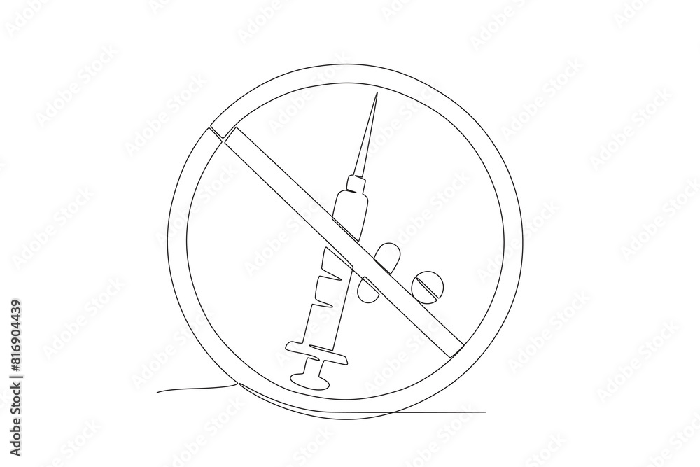 Anti-drug symbol.Anti drug day one-line drawing