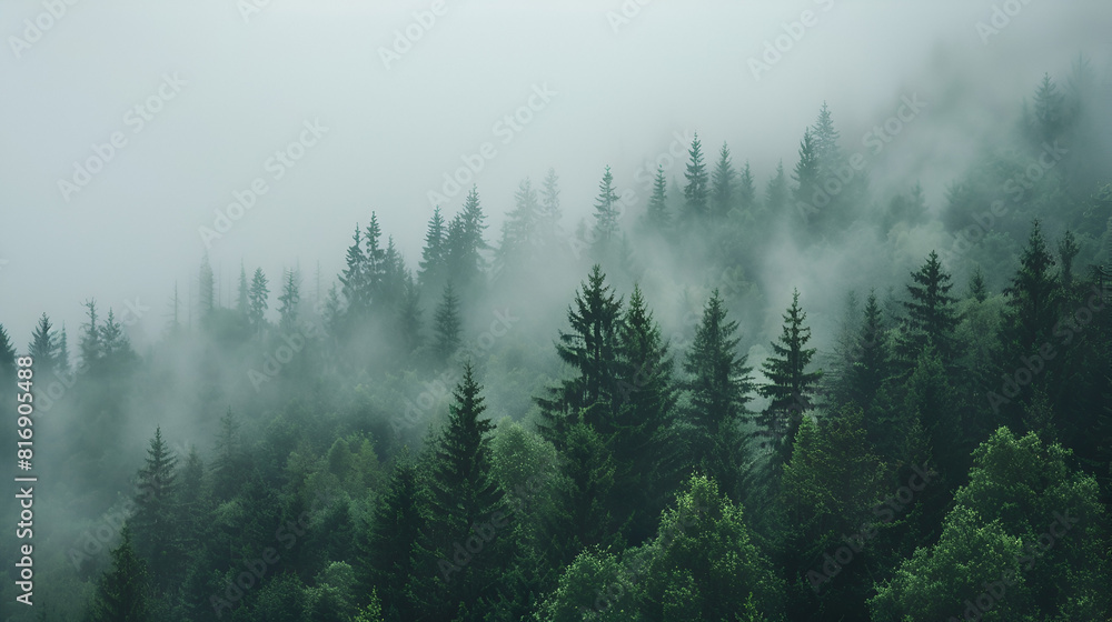 Dark Forest Scene Morning Fog ,generative ai
