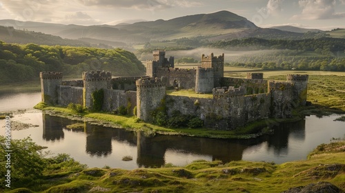 The ruins of the medieval Caerphilly Castle, Wales photo